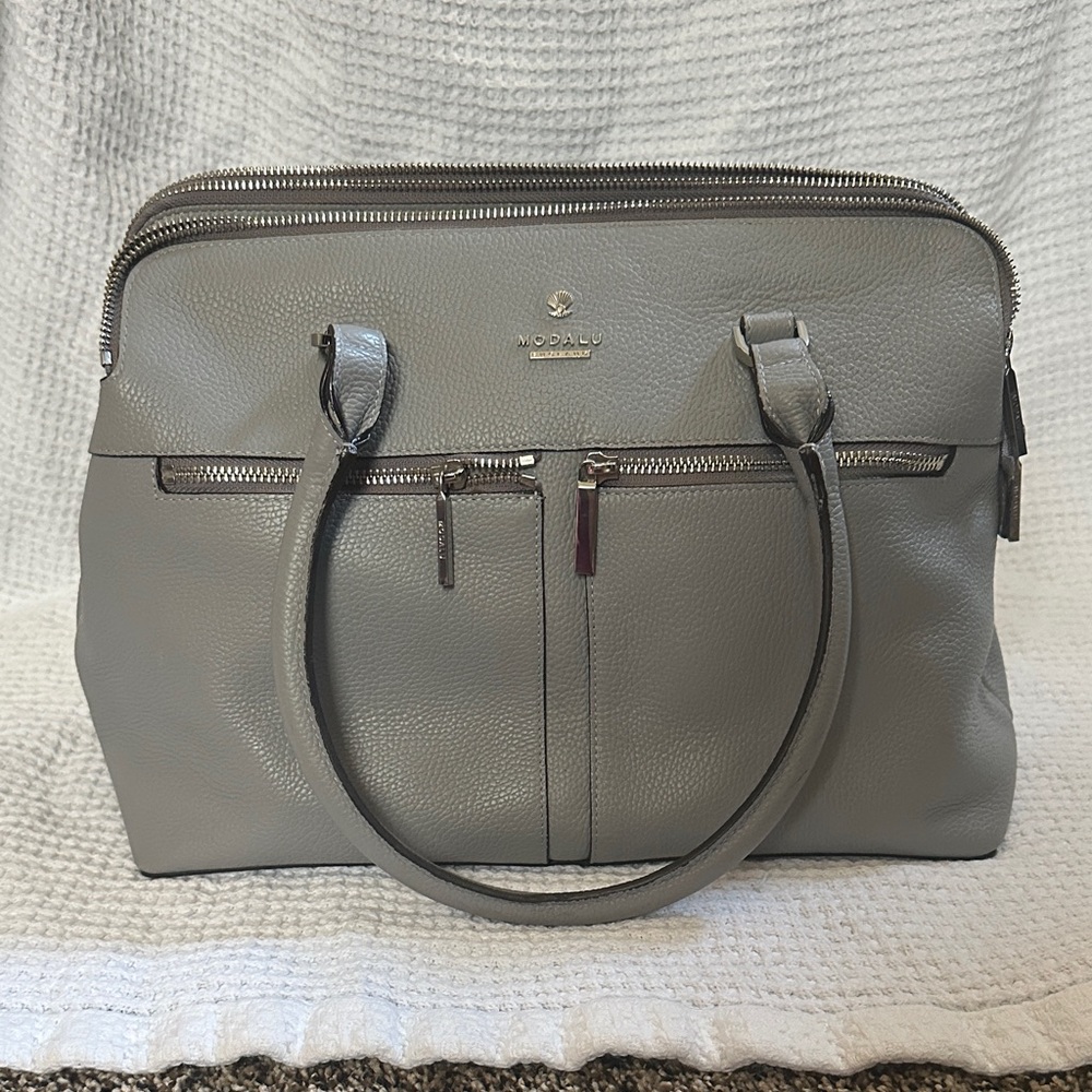Gray Leather Tote Bag